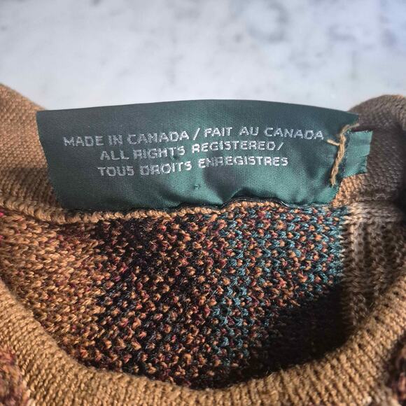 VTG TUNDRA Canada Sweater Crew Neck 3D Chunky Knit 90s Coogi Style Earthtones LG - Picture 3 of 11